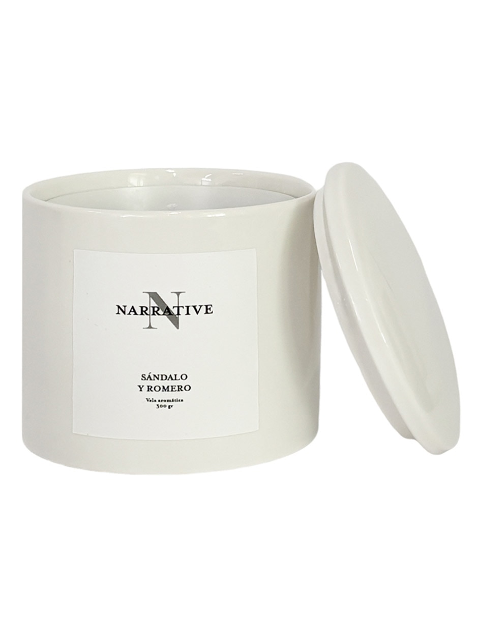Vela con tapa n narative aroma sándalo y romero