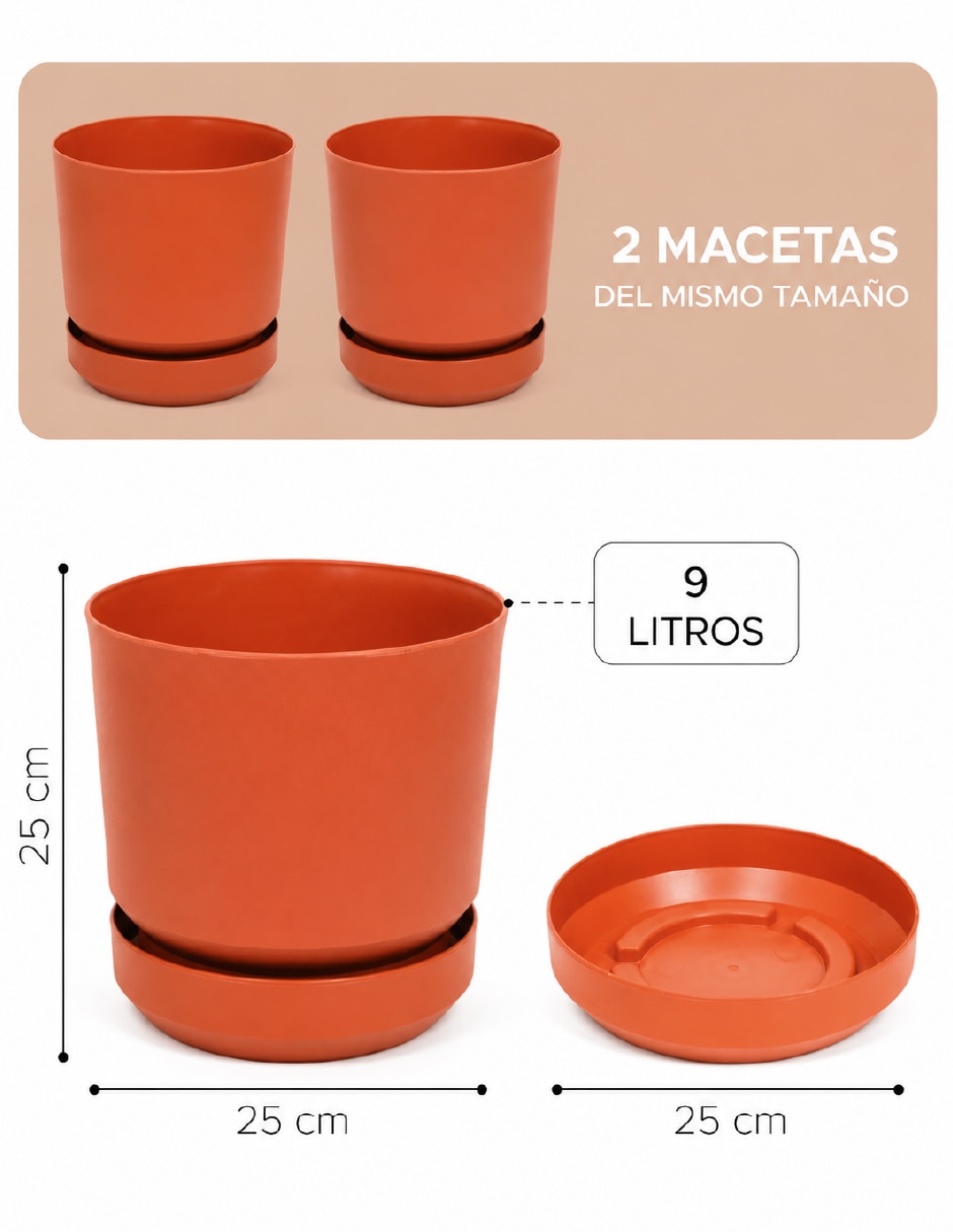 Set maceta terracota de Plástico con sistema automático de riego 8