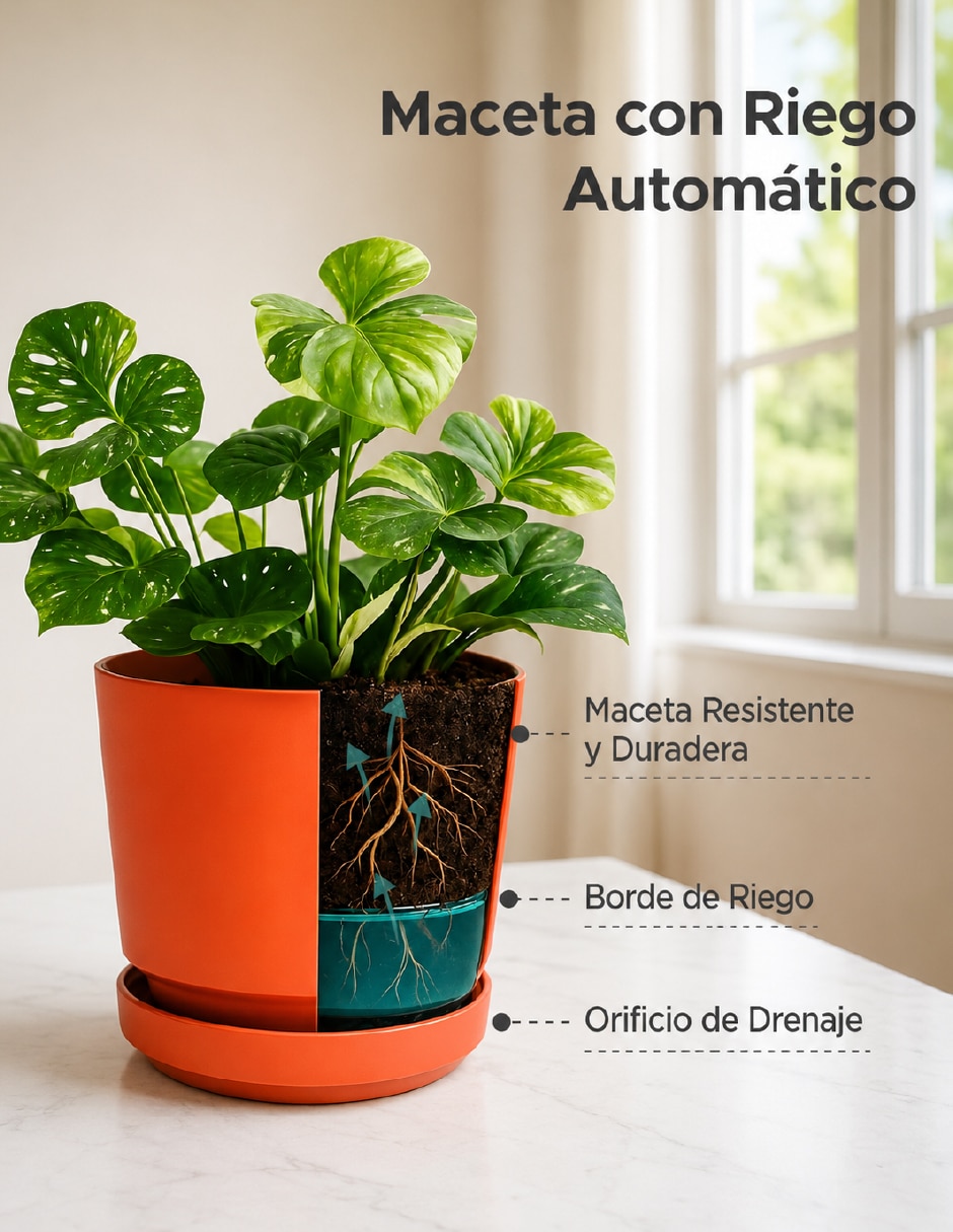 Set maceta terracota de Plástico con sistema automático de riego 5