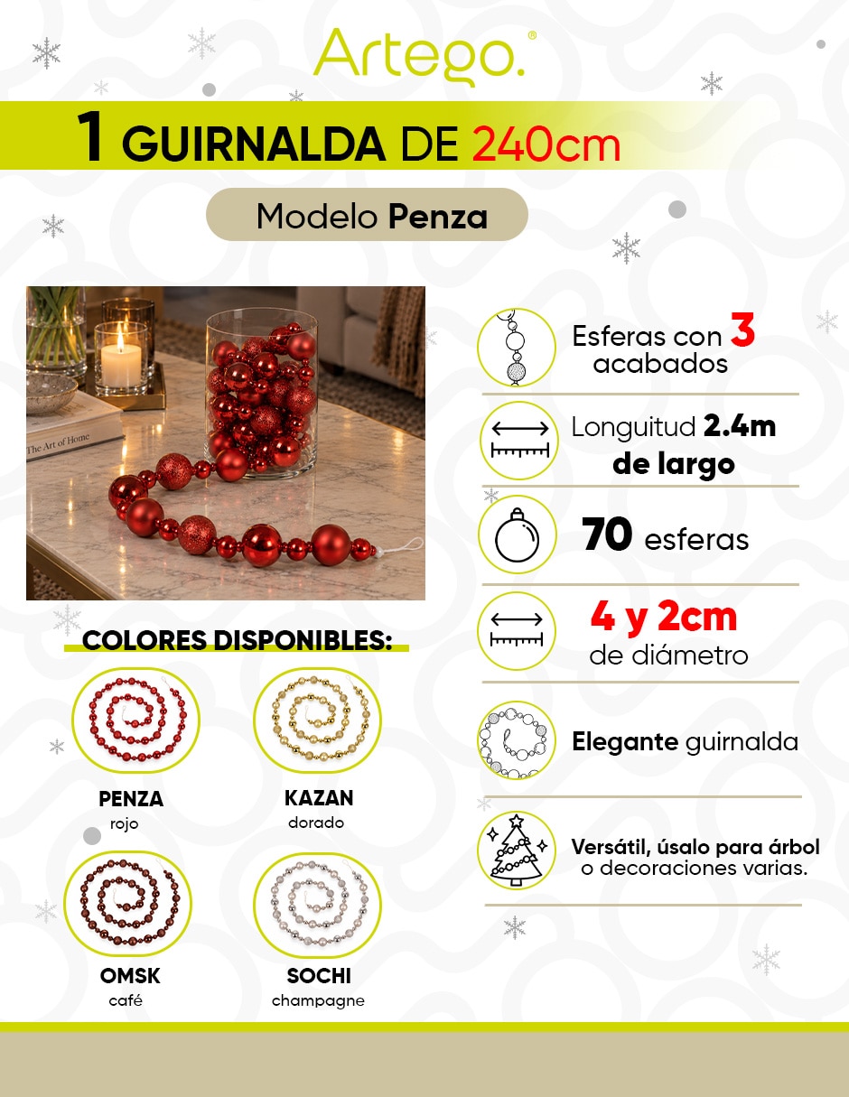 Guirnalda de 70 esferas con 3 acabados distintos 240cm 5
