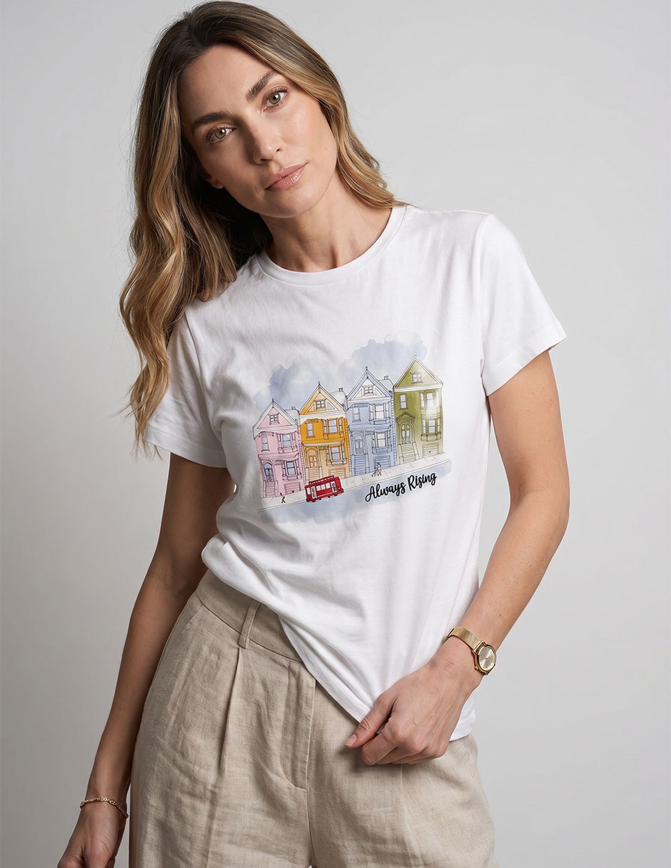 Playera manga al codo cuello redondo para mujer